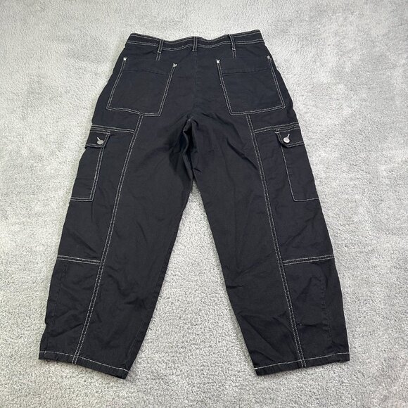 By Anthropologie The Carson Utility Barrel Cargo Pants Size 12P‎ Black High Rise - Picture 2 of 12